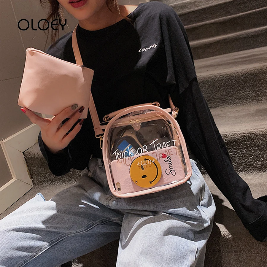 Cute Clear PVC Women Backpacks Letter Transparent Student Small Schoolbag Summer Lovely Harajuku Bagpack Teenage Girls Mochilas | Багаж и