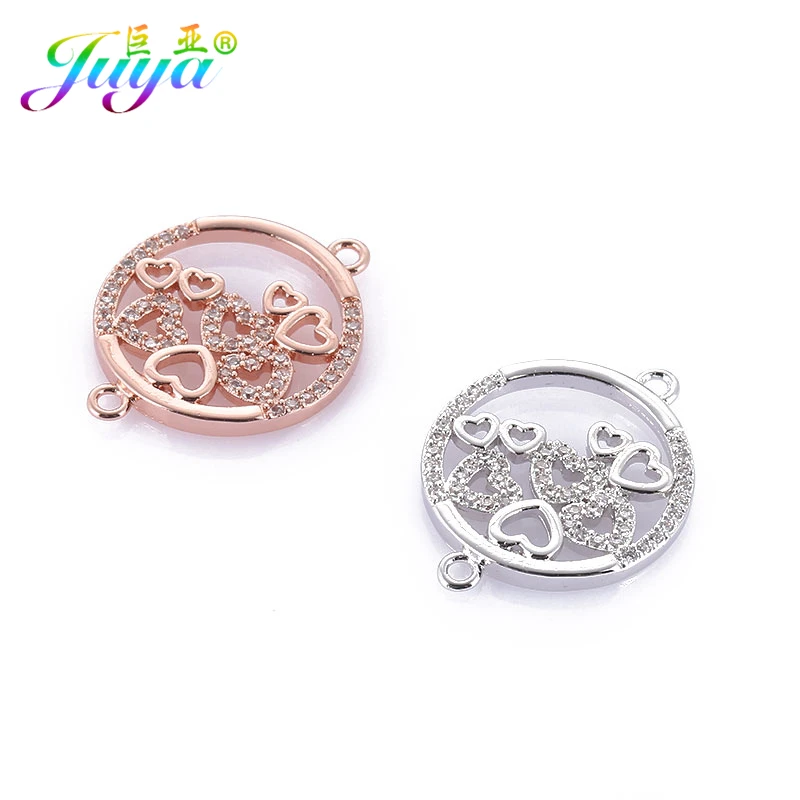 HandmadeCrystal Charms Jewelry Findings Pave Zircon Circle Hearts Connector For Women Bracelets Earrings Making | Украшения и