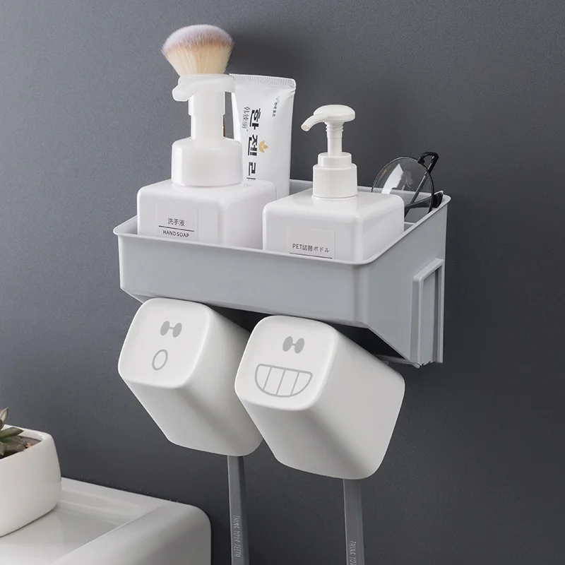 

Houmaid Bathroom Accessories Set Toothbrush Brush Cups Shelves Wall Mounted Gargle Cups Storage Rack Plastic Cup Tumbler Holders