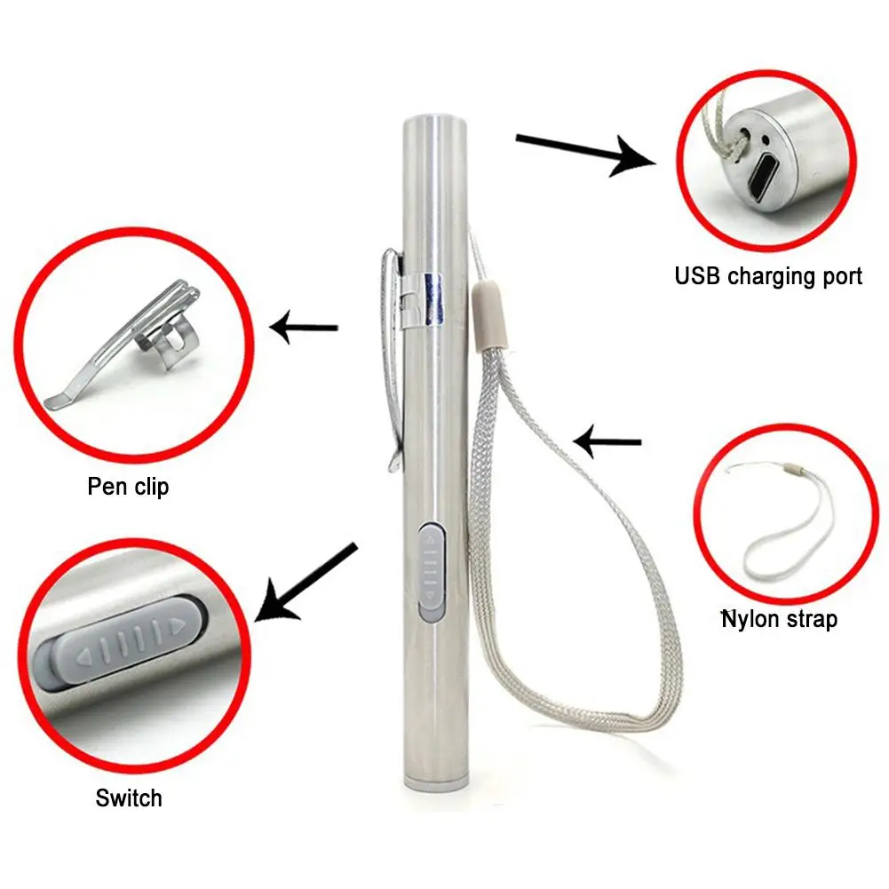 Portable USB Flashlight Rechargeable LED Flashlights Waterproof Mini Torch Keychain Lamp 12.9*1.2cm for Doctors Nurse | Лампы и