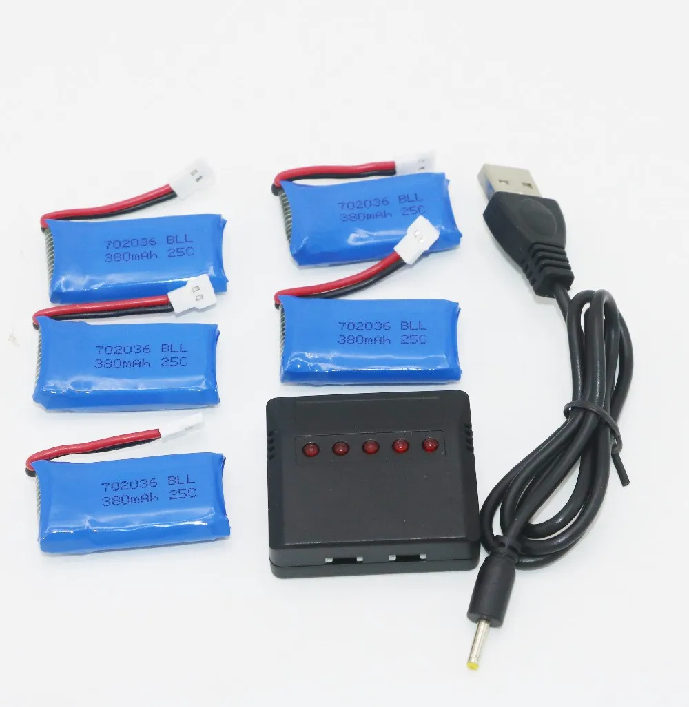 

5 in 1 Lipo Battery Charger + 5Pcs 3.7V 380mAh 25C Battery For Hubsan X4 H107 H107L H107C H107D V252 JXD385 X11C X11 U186A YD928