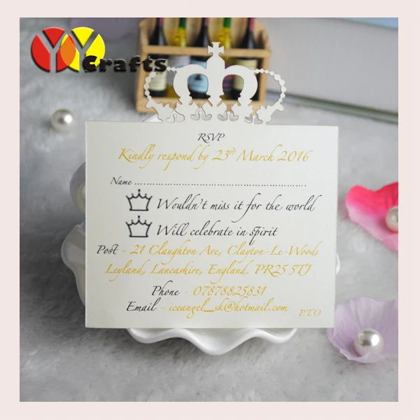 Personalize luxurious wedding rsvp card party event favor laser cut crown thank you card for decoration
Personalize luxurious wedding rsvp card party event favor laser cut crown thank you card for decoration
