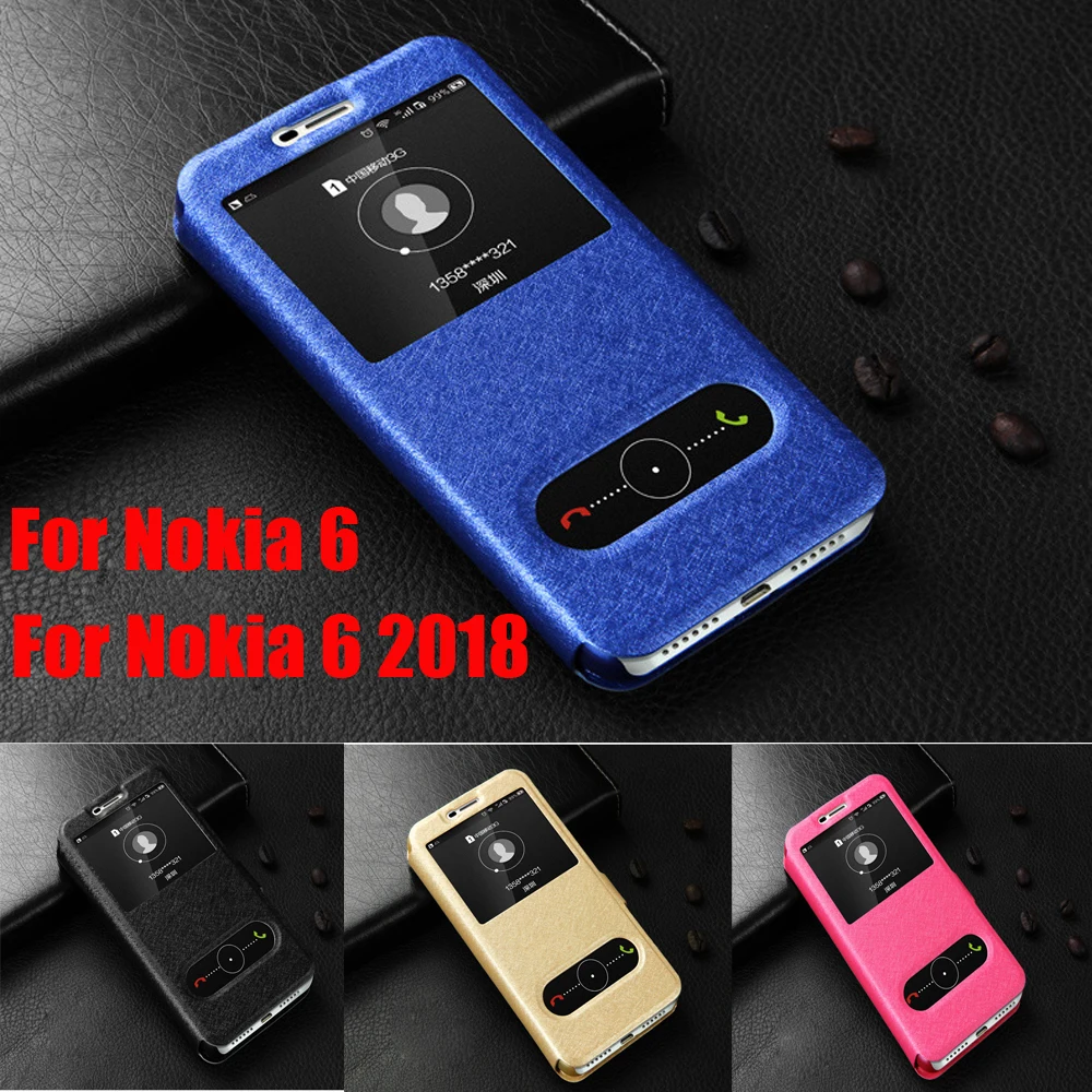 Чехол для Nokia 6 чехол с окошком и подставкой 2018 из искусственной кожи 1 TA-1054 TA-1068