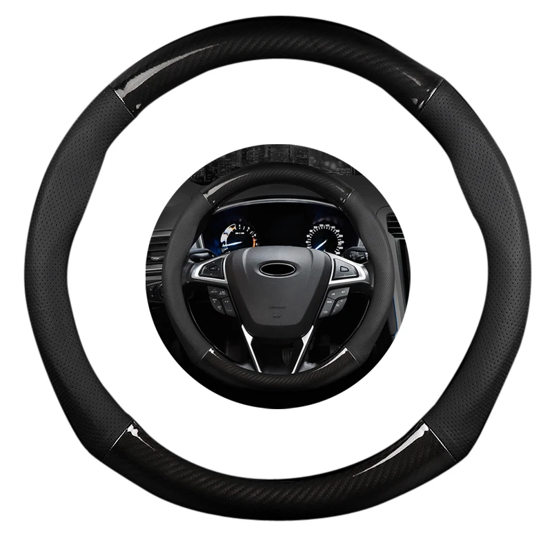 15 inch 38cm Non-slip luxury Black Leather Carbon Fiber Car Steering Wheel Cover
15 inch 38cm Non-slip luxury Black Leather Carbon Fiber Car Steering Wheel Cover