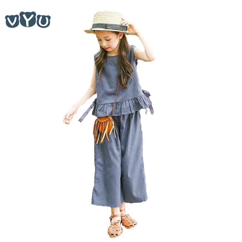 VYU Girls Set 2020 Summer Cotton Girls Vest With Bow+Long Loose Pants 2PCS Pastoral Style Toddler Teen Clothing Set New clothes
VYU Girls Set 2020 Summer Cotton Girls Vest With Bow+Long Loose Pants 2PCS Pastoral Style Toddler Teen Clothing Set New clothes
