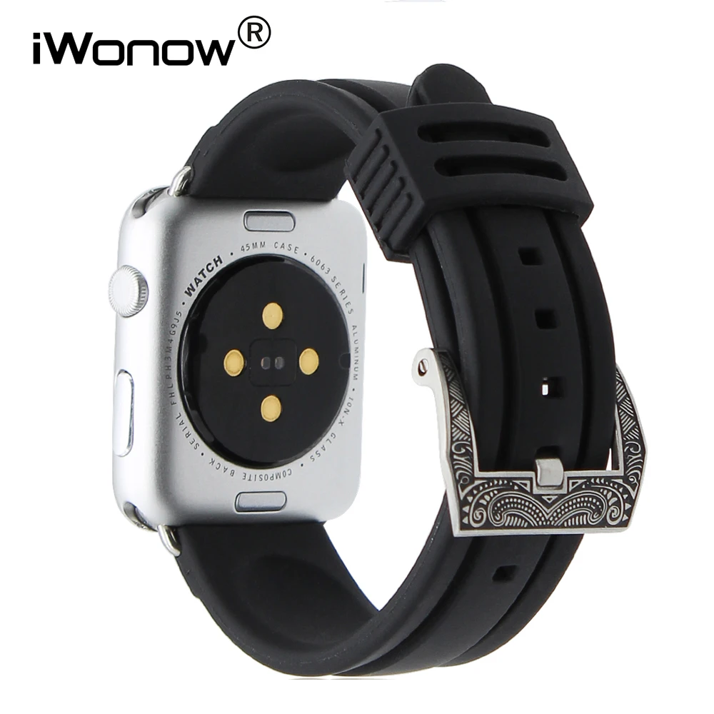 Фото Ремешок силиконовый резиновый для iWatch Apple Watch 38 мм 42 резной браслет из нержавеющей