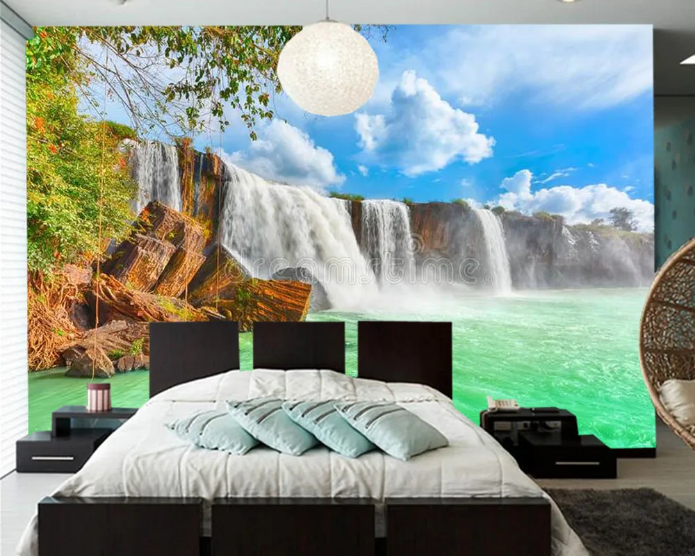 Красивый водопад природный пейзаж 3d обои Papel де parede гостиная ТВ диван настенная