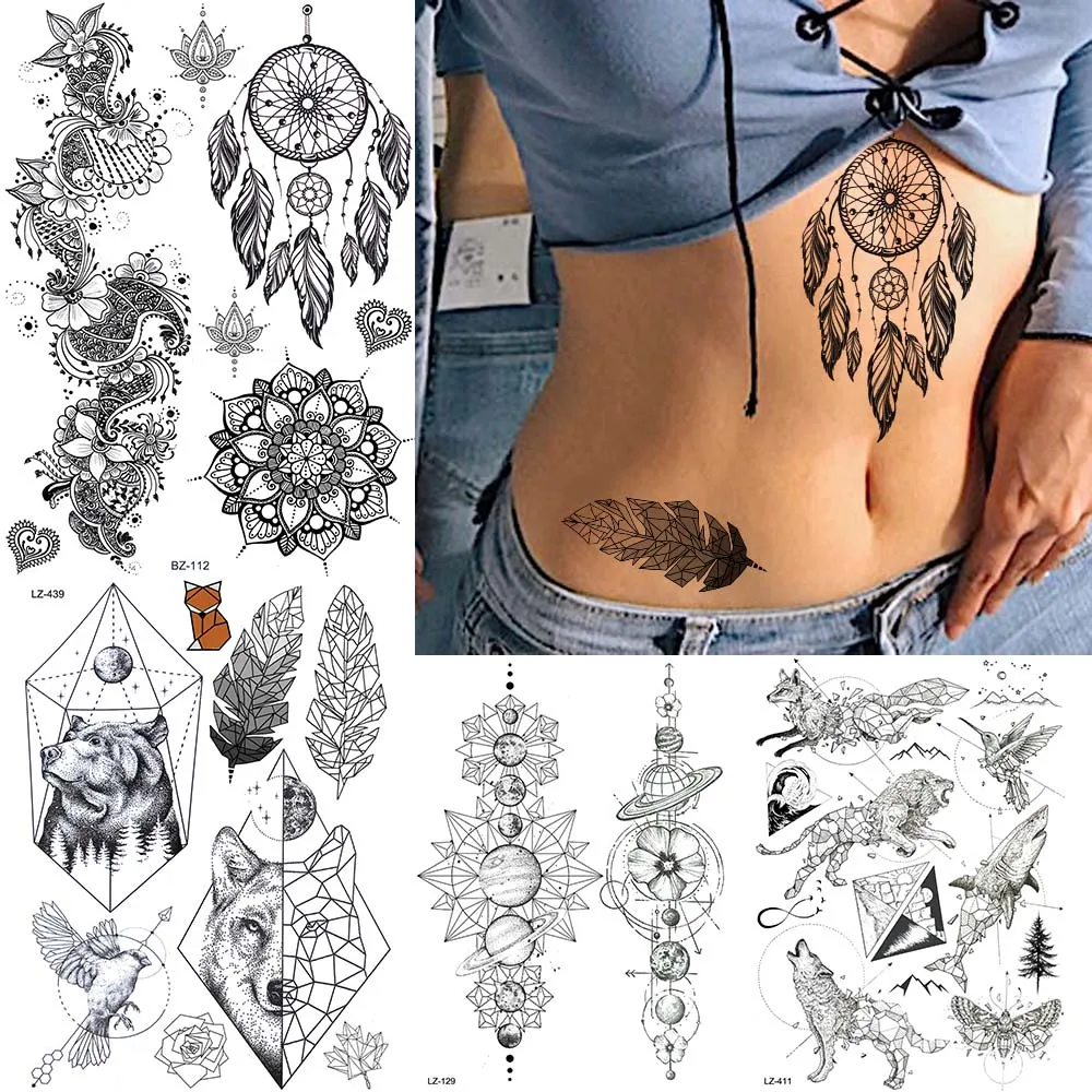 Large Dreamcatcher Style Sexy Temporary Tattoos Stickers For Women Black India Feather Flower Henna Tattoo Fake Waterproof Arm
Large Dreamcatcher Style Sexy Temporary Tattoos Stickers For Women Black India Feather Flower Henna Tattoo Fake Waterproof Arm