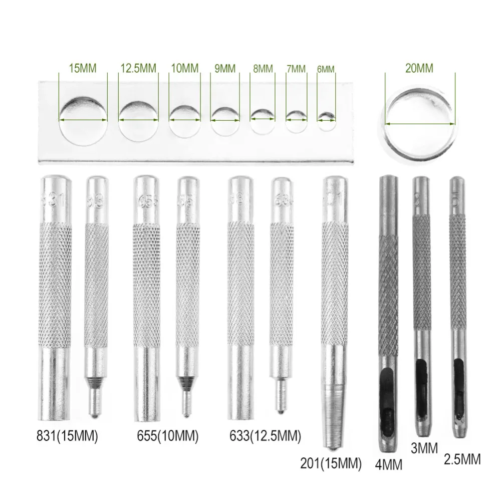 4/11/12pcs Metal Leather Craft Tool Die Punch Hole Snap Rivet Fastener Button Setter Base Kit For DIY Leathercraft Punch Rivet
4/11/12pcs Metal Leather Craft Tool Die Punch Hole Snap Rivet Fastener Button Setter Base Kit For DIY Leathercraft Punch Rivet