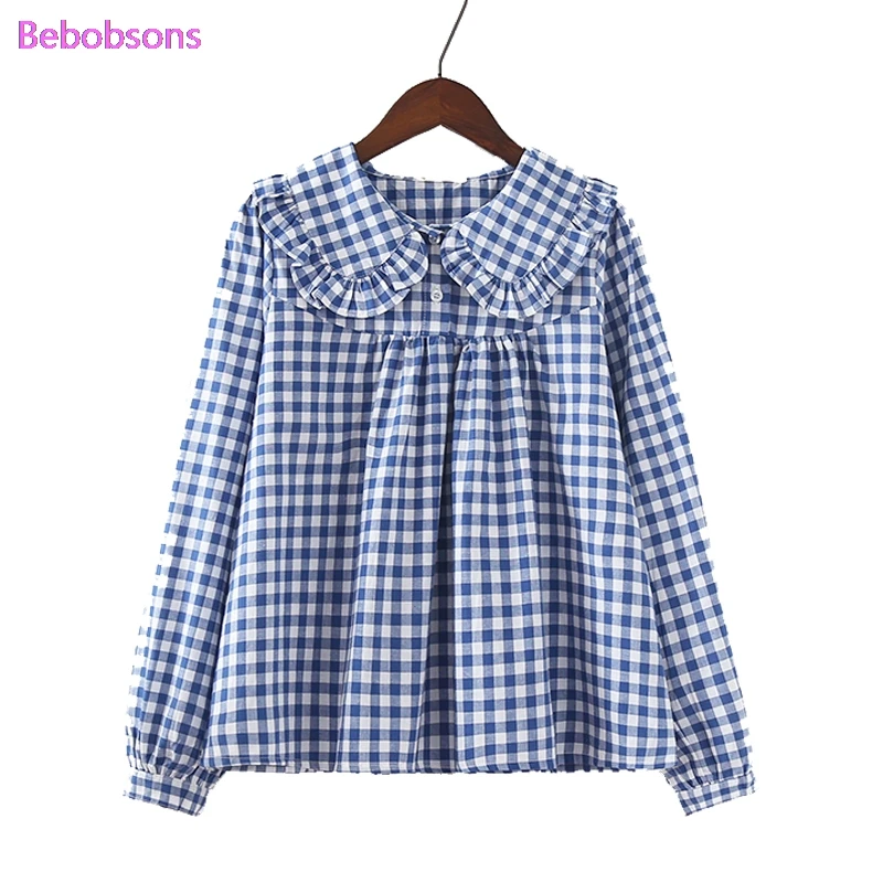 Preppy Style Sweet Women Cotton Blouse Cute Long Sleeve Blue Plaid White Shirt Tops Autumn Spring New Loose Girls Blouses
Preppy Style Sweet Women Cotton Blouse Cute Long Sleeve Blue Plaid White Shirt Tops Autumn Spring New Loose Girls Blouses