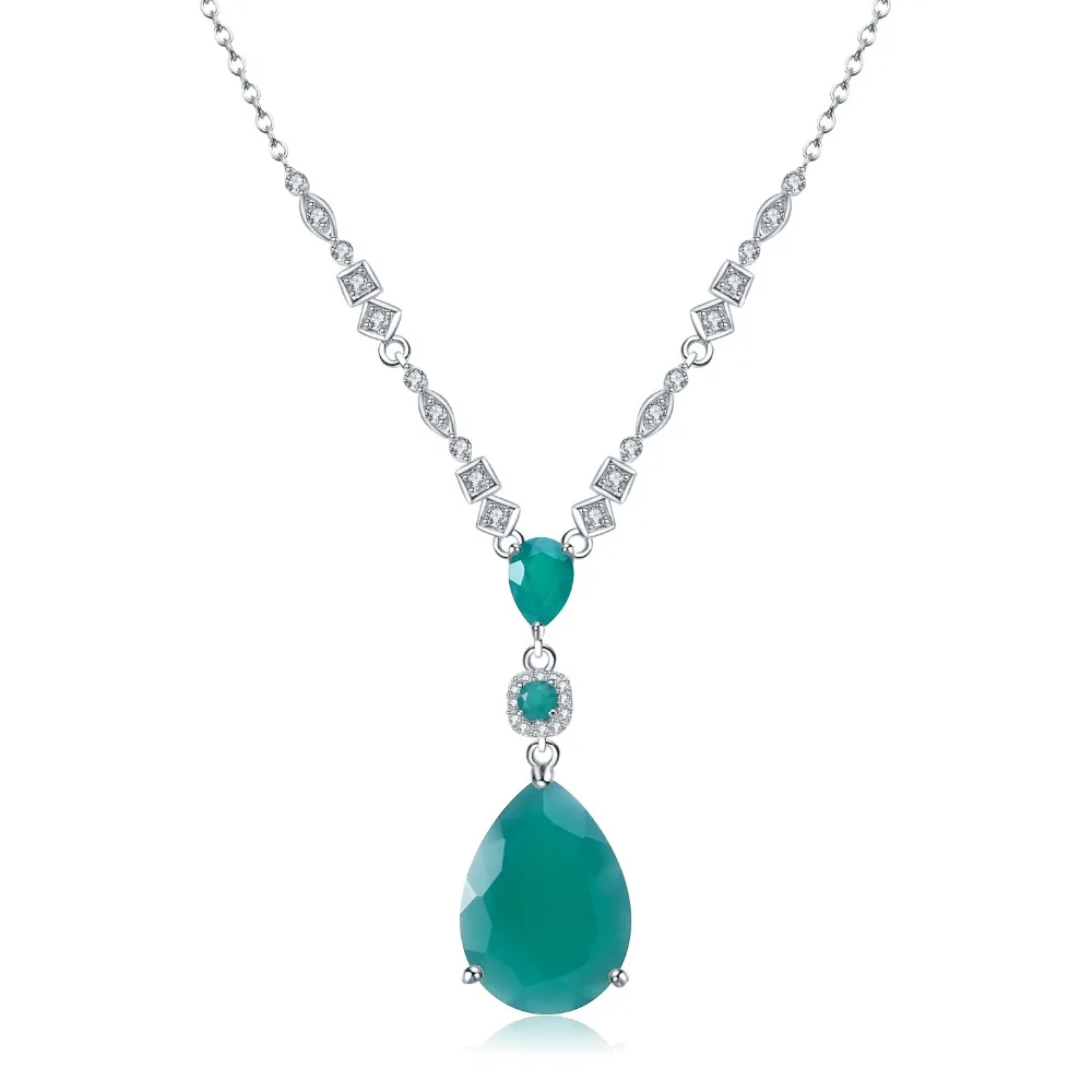 Женское ожерелье из серебра 925 пробы с натуральным зелёным агатом | Украшения и