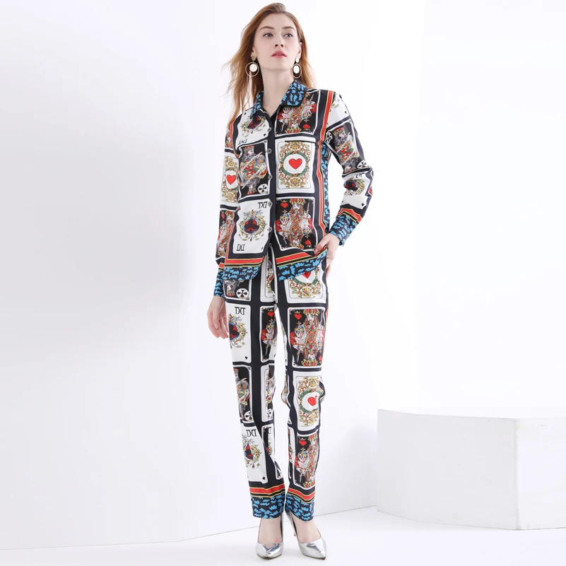 High Quality 2019 Designer Fashion Suit sets Women's Long Sleeve Shirts and Full Length Pants Vintage Pattern Print 2 piece set
High Quality 2019 Designer Fashion Suit sets Women's Long Sleeve Shirts and Full Length Pants Vintage Pattern Print 2 piece set