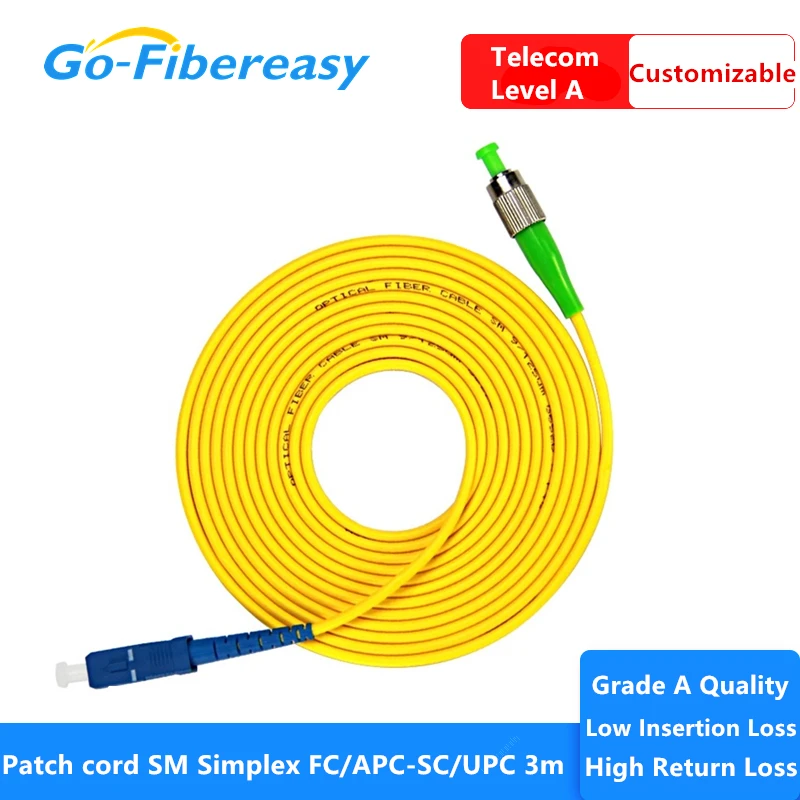 

Оптоволоконный патч-корд ftth SM Simplex FC/APC-SC/UPC 3 м 9/125um 3,0 мм ПВХ-кабель