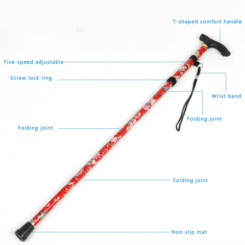 High-grade Aluminum Alloy Five-section Folding Cane Climbing Rod Trekking Pole with Wooden Handle Retractable | Спорт и развлечения
