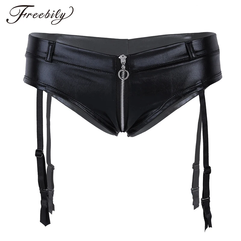 Women Lingerie Underwear Wetlook Faux Leather Zipper Crotch Low Rise Mini Briefs with Garters Ladies Sexy Panties Clubwear
Women Lingerie Underwear Wetlook Faux Leather Zipper Crotch Low Rise Mini Briefs with Garters Ladies Sexy Panties Clubwear