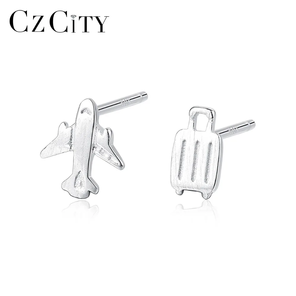 CZCITY Fashion Mini Plane & Trunk Design Stud Earrings for Women Brushed Simple Silver 925 Earrings Brand Fine Jewelry Trip Gift
CZCITY Fashion Mini Plane & Trunk Design Stud Earrings for Women Brushed Simple Silver 925 Earrings Brand Fine Jewelry Trip Gift
