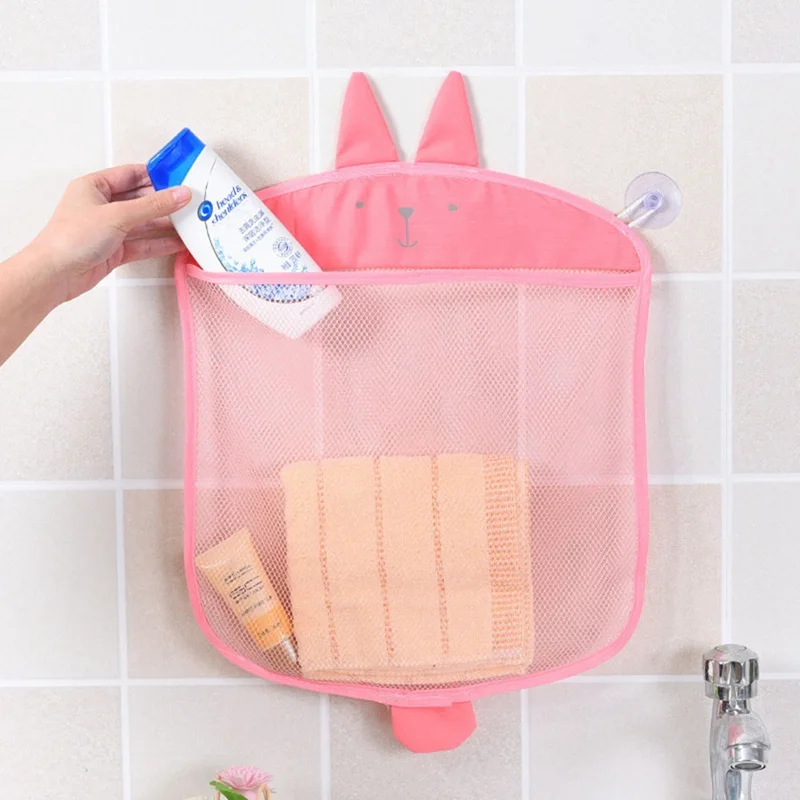 Cartoon Cute Bathroom Hanging Storage Basket Baby Kids Bathing Toy Storage Organizer Bathroom Folding Mesh Storage Basket