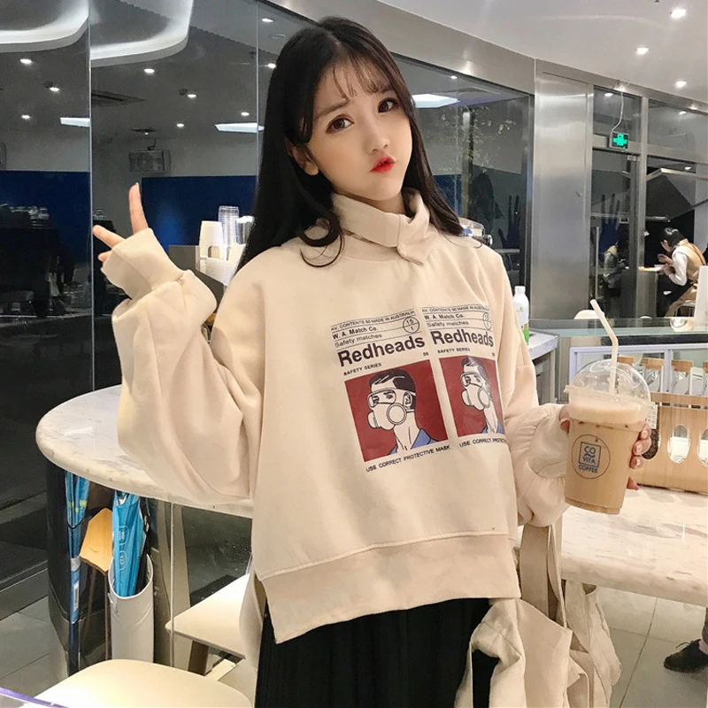 2018 Женская толстовка осень зима новый корейский Ulzzang Harajuku мультфильм печатных с