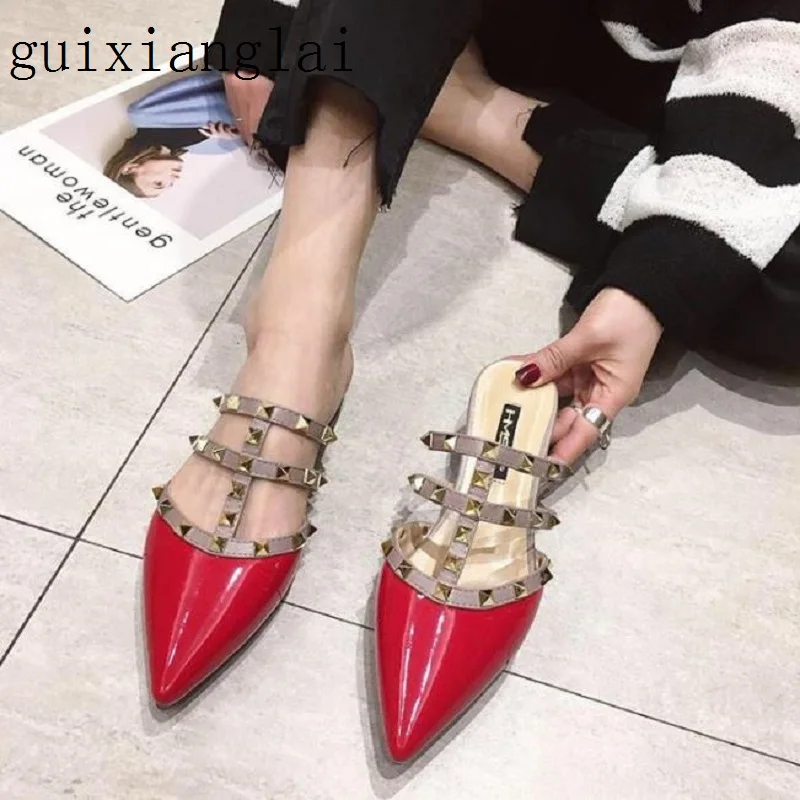2019 new baotou rivet half slippers popular women's shoes low with pointed rivets Mules shoes Roman sandals
2019 new baotou rivet half slippers popular women's shoes low with pointed rivets Mules shoes Roman sandals