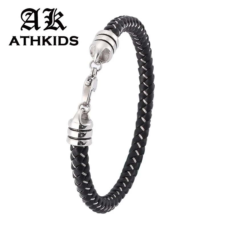 

Fashion Lobster Clasp 6mm Stainless Steel Wire Leather Braided Bracelet Men Women Jewelry Gifts Pulseras Hombre PD0381