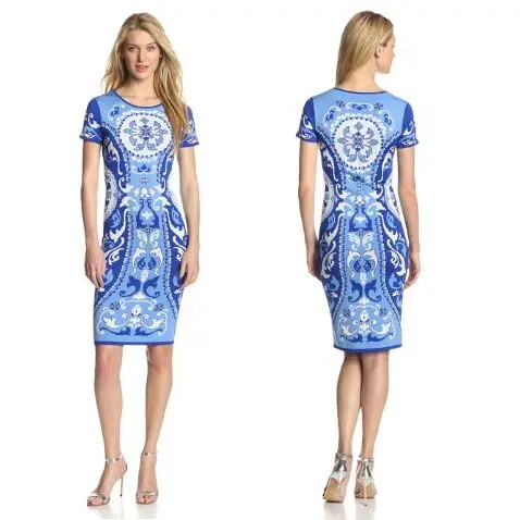 The new dress 2016 European and American fashion temperament blue and white porcelain printing elastic knitted dress
The new dress 2016 European and American fashion temperament blue and white porcelain printing elastic knitted dress