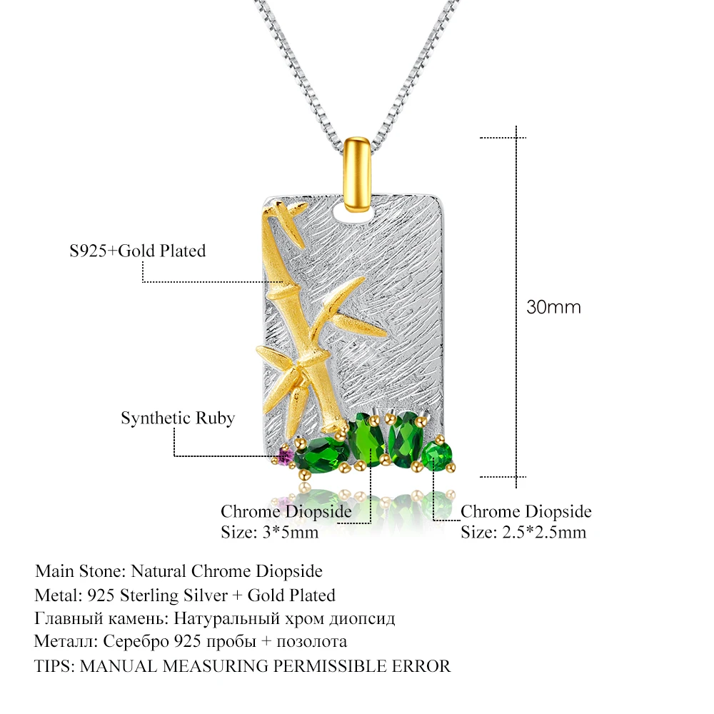 GEM'S BALLET Natural Creative Chrome Diopside Gemstones Pendant 925 Sterling Silver Handmade Bamboo Pendant Necklace for Women
GEM'S BALLET Natural Creative Chrome Diopside Gemstones Pendant 925 Sterling Silver Handmade Bamboo Pendant Necklace for Women