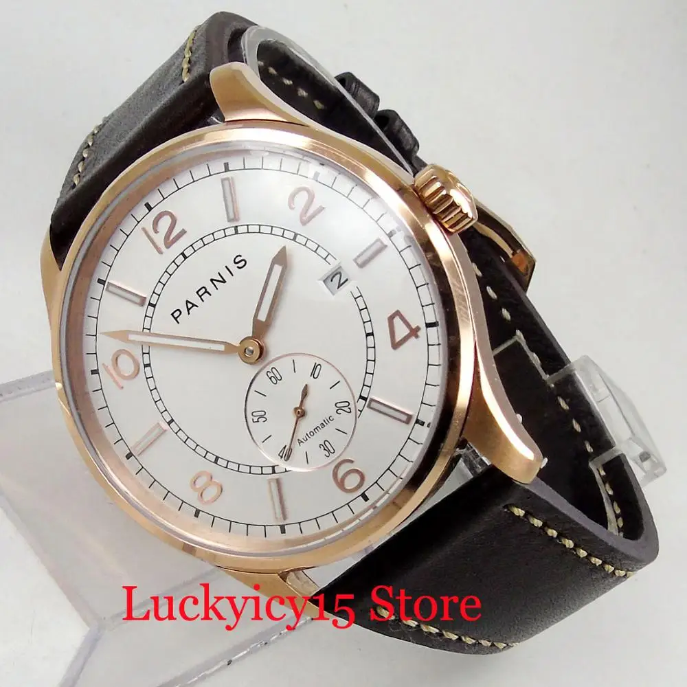 Luxury Brand PARNIS 42mm Rose Golden Watch Case Auto Date Sapphire Glass ST Automatic Movement Self Winding Men's Watch
Luxury Brand PARNIS 42mm Rose Golden Watch Case Auto Date Sapphire Glass ST Automatic Movement Self Winding Men's Watch