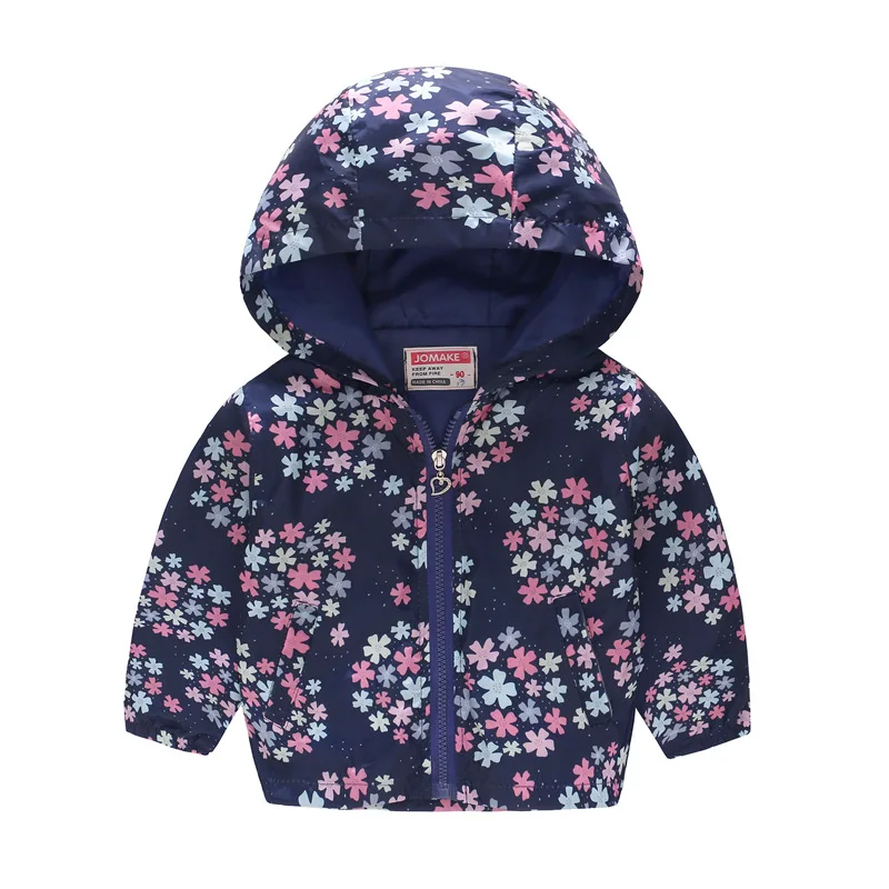 Куртка с капюшоном для маленьких девочек цветочным рисунком детская одежда