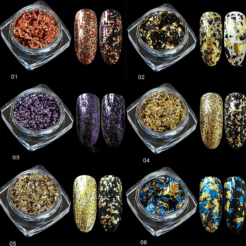6 Colors Double-side Nail Foil Flakes Cute Metallic Nail Magic Flakes Foil Powder Hot Color Fireworks Mirror Flake Powder 0.2g
6 Colors Double-side Nail Foil Flakes Cute Metallic Nail Magic Flakes Foil Powder Hot Color Fireworks Mirror Flake Powder 0.2g