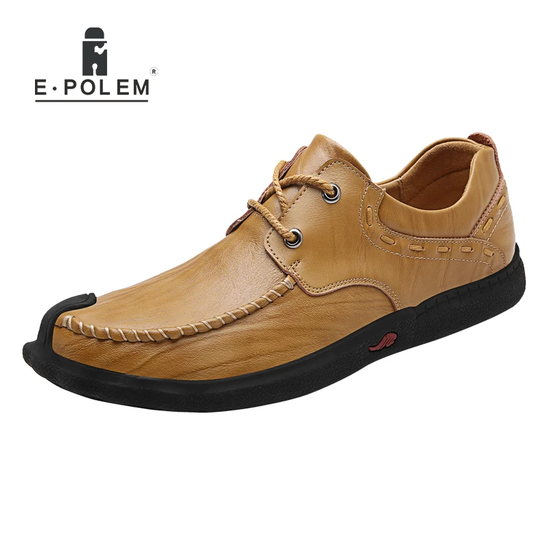 Мужские повседневные туфли на шнуровке коричневые дышащие из натуральной кожи в