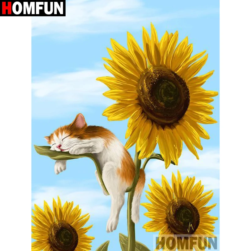Алмазная 5D Вышивка HOMFUN Подсолнух картина из квадратных/круглых страз вышивка