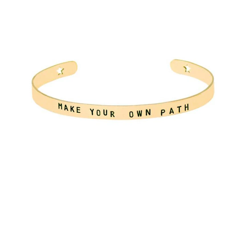 9pcs/lot Open Cuff Bangle Bracelet Engraved Make Your Own Path Inspirational Quote Mantra Bracelets For Women Christmas Gift
9pcs/lot Open Cuff Bangle Bracelet Engraved Make Your Own Path Inspirational Quote Mantra Bracelets For Women Christmas Gift