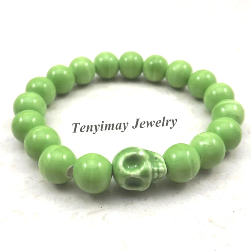 Green Skull Charm Bracelets 10mm Ceramic Beaded Elastic Bracelets For Halloween Promotion 12pcs Wholesale
Green Skull Charm Bracelets 10mm Ceramic Beaded Elastic Bracelets For Halloween Promotion 12pcs Wholesale