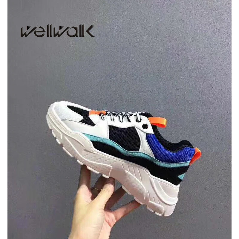 WELLWALK NUBUCK Dad Shoes For Women Mesh Breathable Lace-up Platform ladies dad sneaker with DMX walking | Спорт и развлечения