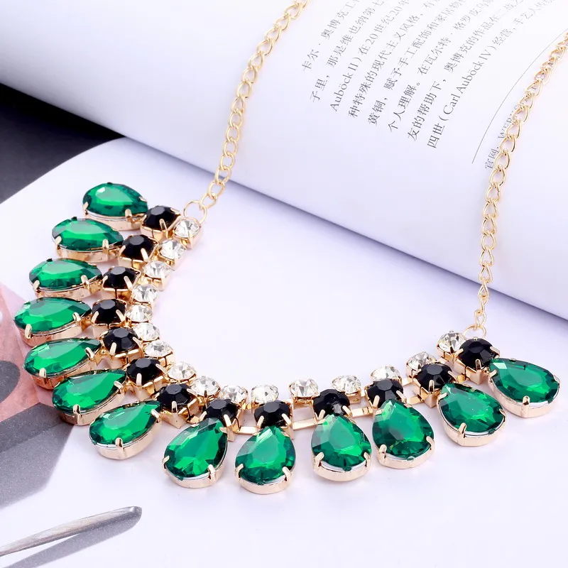 Charming Necklace Crystal Jewelry Luxury Wedding Dress For Women Light Dark Green Pendant Collar Wholesale | Украшения и