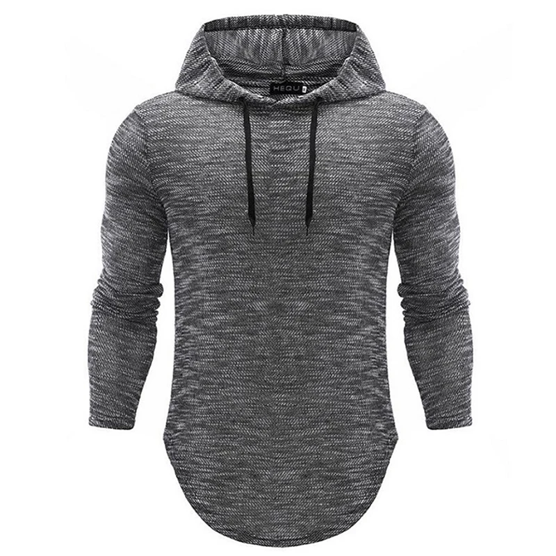 Autumn Long Sleeve Hooded T shirt T-Shirt Male Pure Color Tee Shirt Tops Drop Shipping Vintage Mens Slim Fit Pullovers | Мужская одежда
