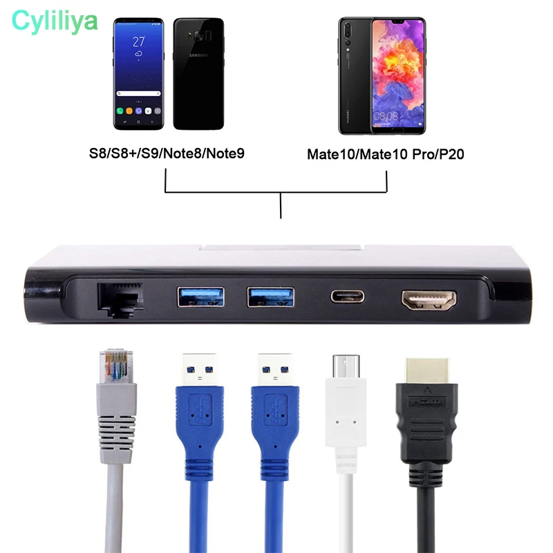 5 в 1 Type C USB 3 к HDMI 4K + 1000M Lan 2 0 PD зарядная настольная док-станция концентратор для Macbook