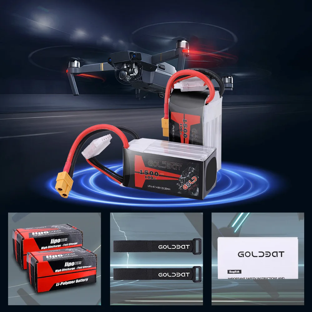 2UNITS GOLDBAT 14.8V Lipo Battery 1500mAh 4S Lipo Battery 14.8V lipo 4s 100C with XT60 Plug for FPV RC Car Truck Airplane
2UNITS GOLDBAT 14.8V Lipo Battery 1500mAh 4S Lipo Battery 14.8V lipo 4s 100C with XT60 Plug for FPV RC Car Truck Airplane