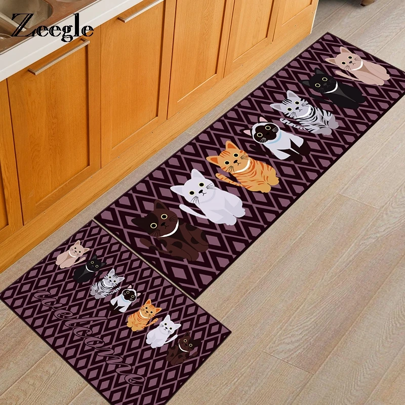 Фото Zeegle мультяшный Кот напечатанный кухонный ковёр напольный коврик - купить