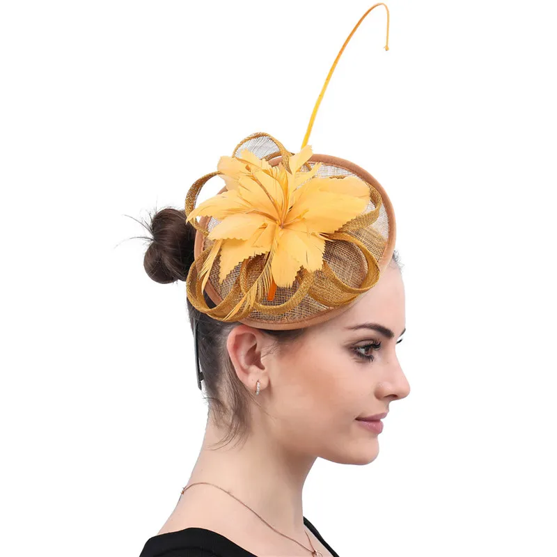 

Женская винтажная шляпка с перьями, повязка на голову, с цветком