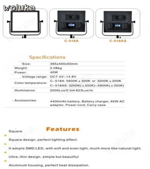 Photography LED lamp Li Shuai flat-panel video outside interview light square LED518A soft battery carrying case CD50 T06 | Электроника