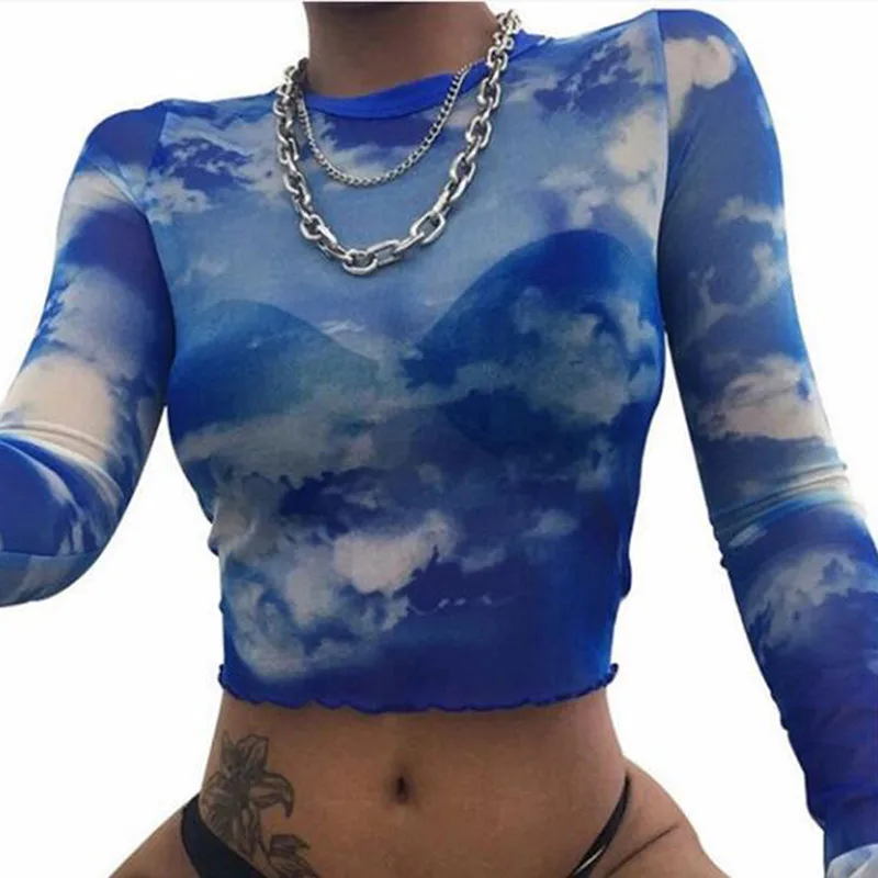 Best Sell Sky And Clouds Printed Stretch Hip Hop Short Shirt Female Long Sleeve O Neck Crop Streetwear Fashion Female Clothes
Best Sell Sky And Clouds Printed Stretch Hip Hop Short Shirt Female Long Sleeve O Neck Crop Streetwear Fashion Female Clothes