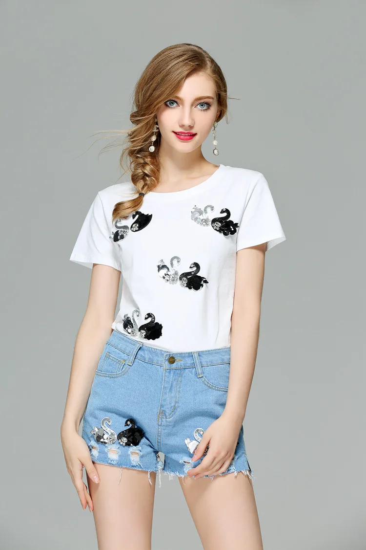 Amolapha Summer Women Sequins Swan T-shirts+Short Jeans Suits Short Sleeve Female Woman Casual Tshirts+Denim Jeans Set
Amolapha Summer Women Sequins Swan T-shirts+Short Jeans Suits Short Sleeve Female Woman Casual Tshirts+Denim Jeans Set
