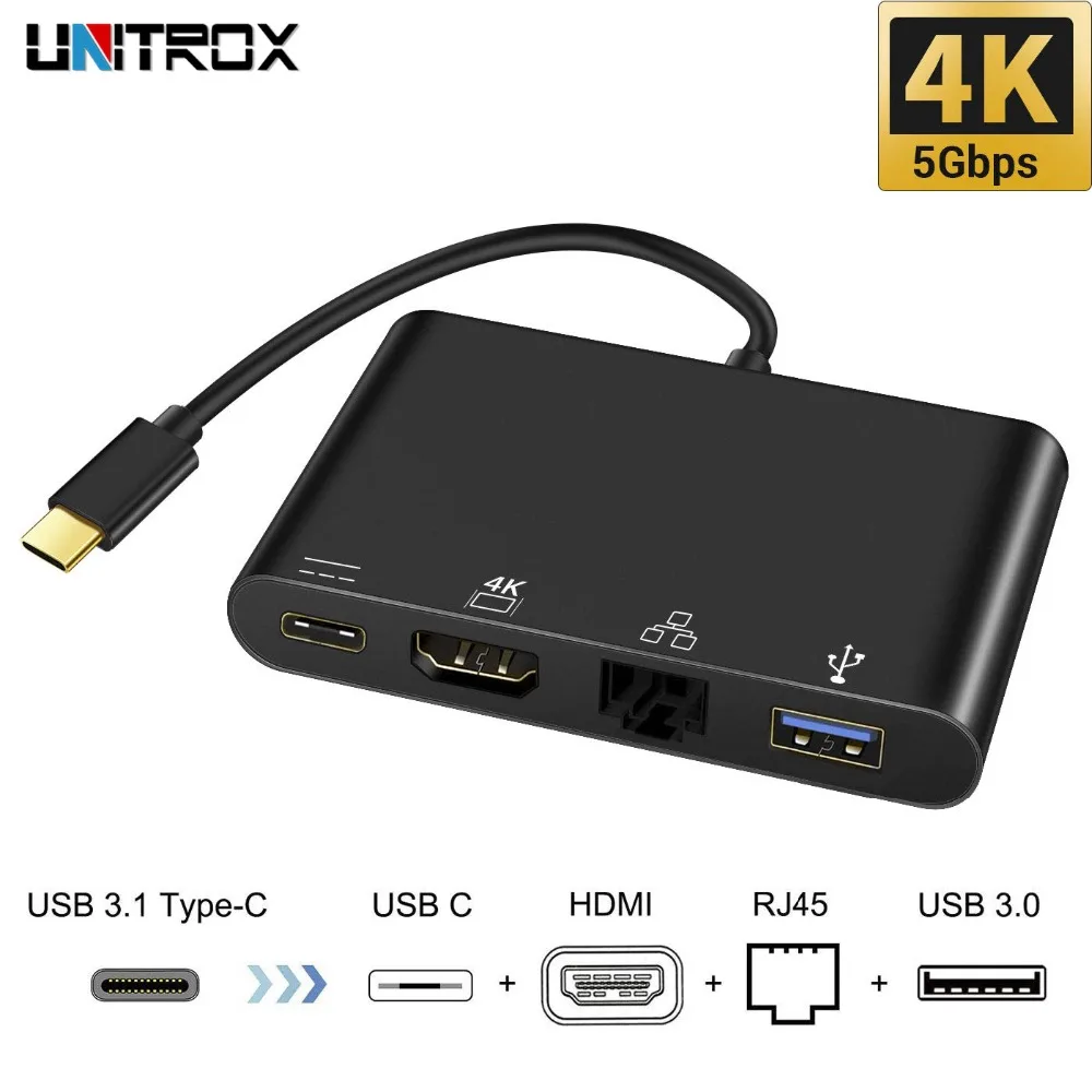 Фото 4 в 1 USB C к HDMI 4K порт 3 0 концентратор Thunderbolt док станция с Lan RJ45 сеть и - купить