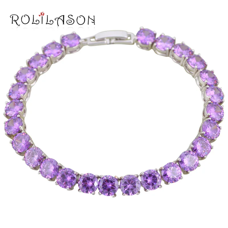 ROLILASON Popular Round Shape Purple Zircon Prong Setting Silver Crystal Charm Bracelets Health Fashion jewelry TB1126
ROLILASON Popular Round Shape Purple Zircon Prong Setting Silver Crystal Charm Bracelets Health Fashion jewelry TB1126