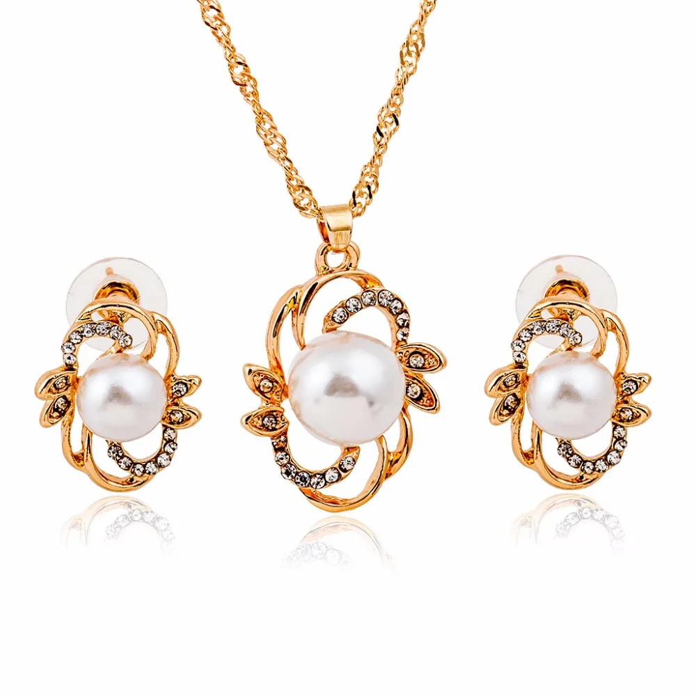 Great Simulated Pearl Shiny Crystal Flower Earrings & Necklace Golden Jewelry Sets for Women
Great Simulated Pearl Shiny Crystal Flower Earrings & Necklace Golden Jewelry Sets for Women
