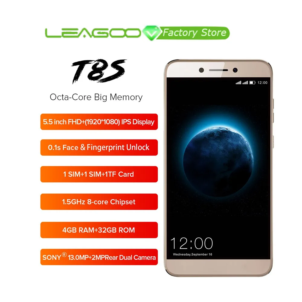 Смартфон LEAGOO T8s 5 дюймовый экран FHD Incell ОЗУ 4 ГБ ПЗУ 32 Android 8.1 MT6750T восемь ядер 3080 мАч