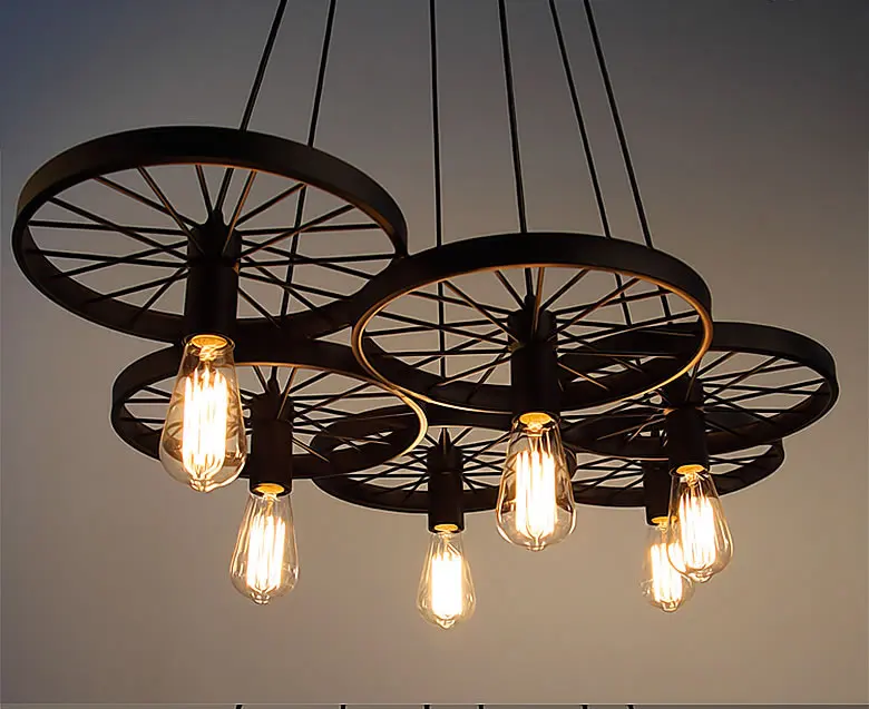 American Country LOFT Metal Wheel Pendant Light Vintage Industrial Lighting 1/3/6 Heads Hanging Lamp for Bar Restaurant Cafe
American Country LOFT Metal Wheel Pendant Light Vintage Industrial Lighting 1/3/6 Heads Hanging Lamp for Bar Restaurant Cafe