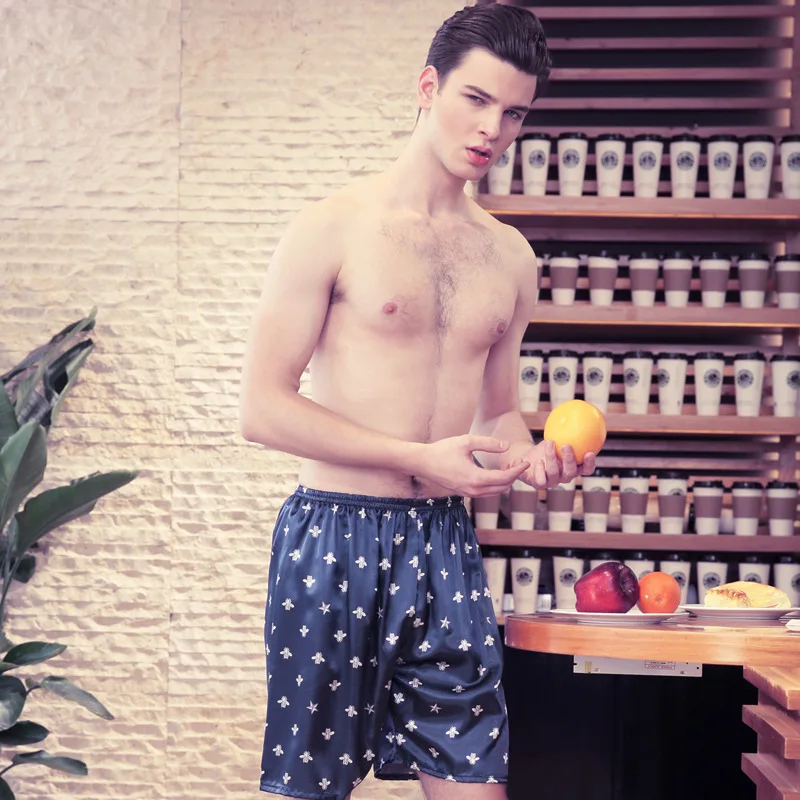 Faux silk male sleep bottoms spring and summer elastic waist print shorts home for men
Faux silk male sleep bottoms spring and summer elastic waist print shorts home for men
