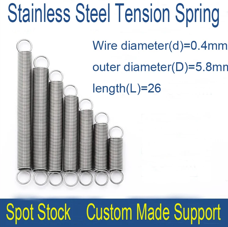 50pcs/lot 0.4*5.8*26mm 0.4 wire stainless steel extension tension spring springs
50pcs/lot 0.4*5.8*26mm 0.4 wire stainless steel extension tension spring springs